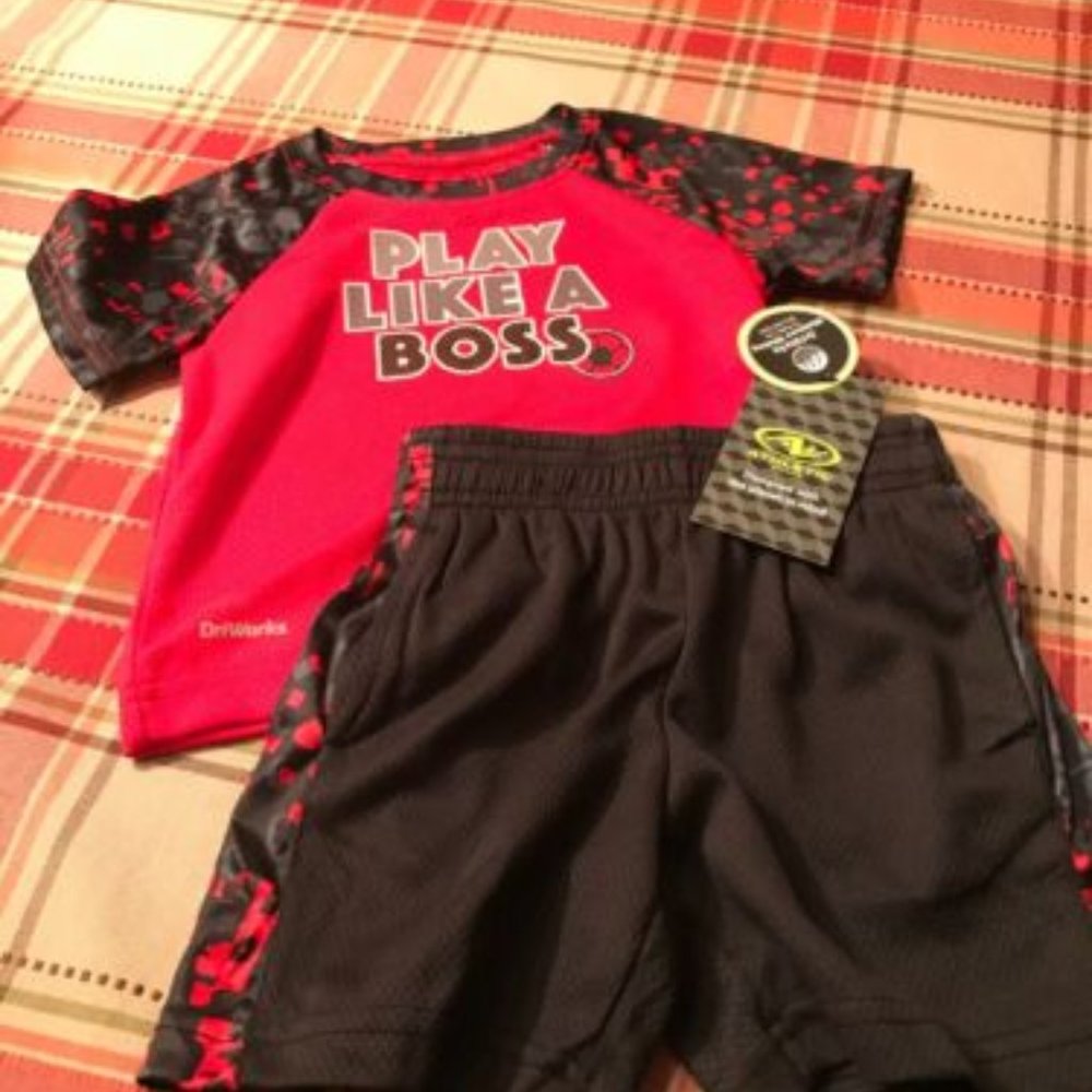 Athletic Wear Boys Red & Black "Play Like a Boss" Shirt & Short Set SIZE 2 T NEW
